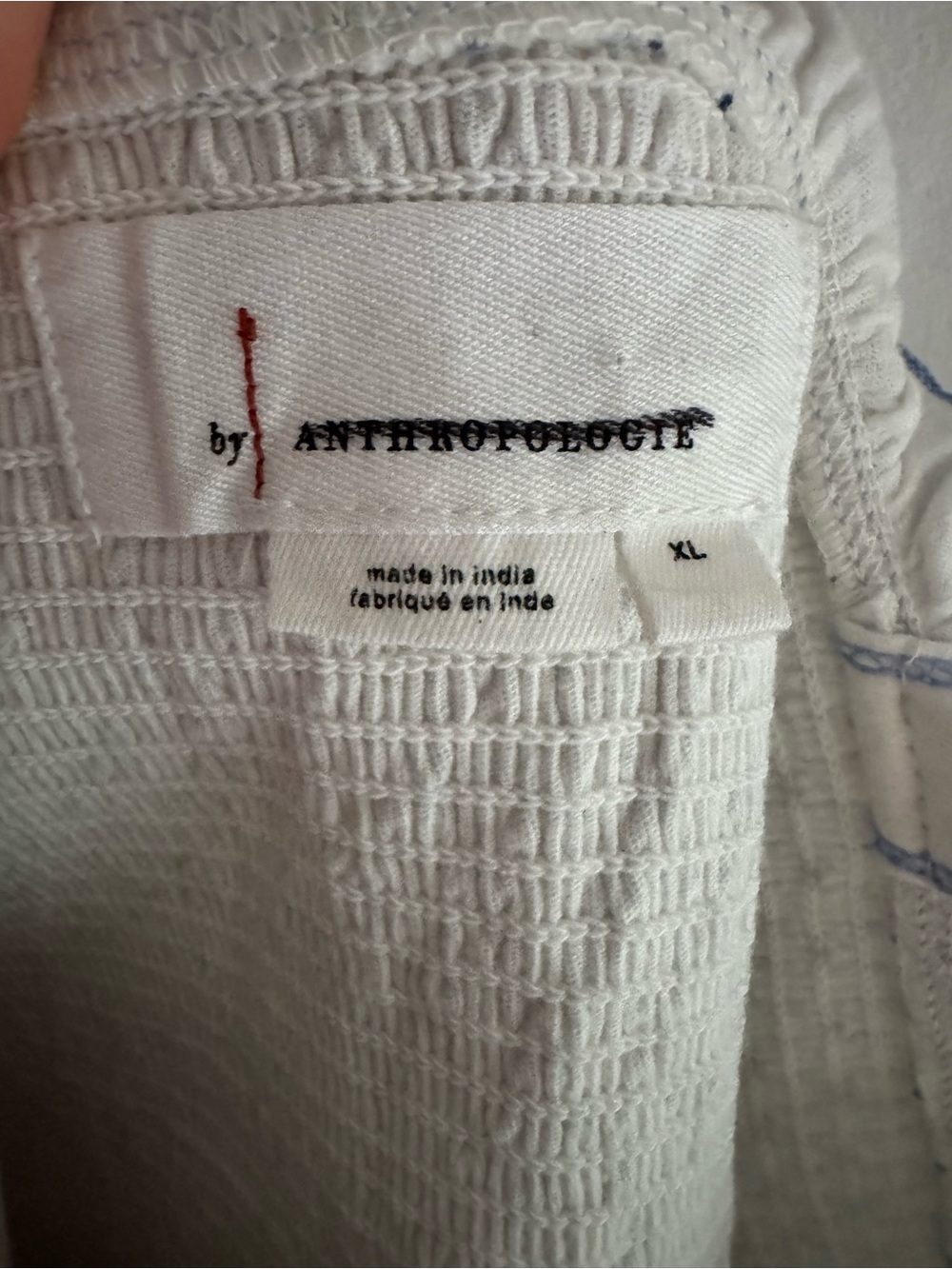 Anthropologie Smocked White and Blue Cropped Tank Top - Picture 7 of 8